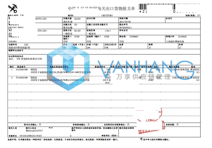 制氧機出口報關代理公司分享制氧機出口印度案例